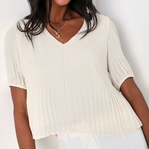 Lulus Appreciate The Aesthetic Ivory Plisse Short Sleeve Top White - Size L
